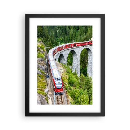 Poster in een zwarte lijst - Spoorlijn voor uitzicht op de bergen - 30x40 cm