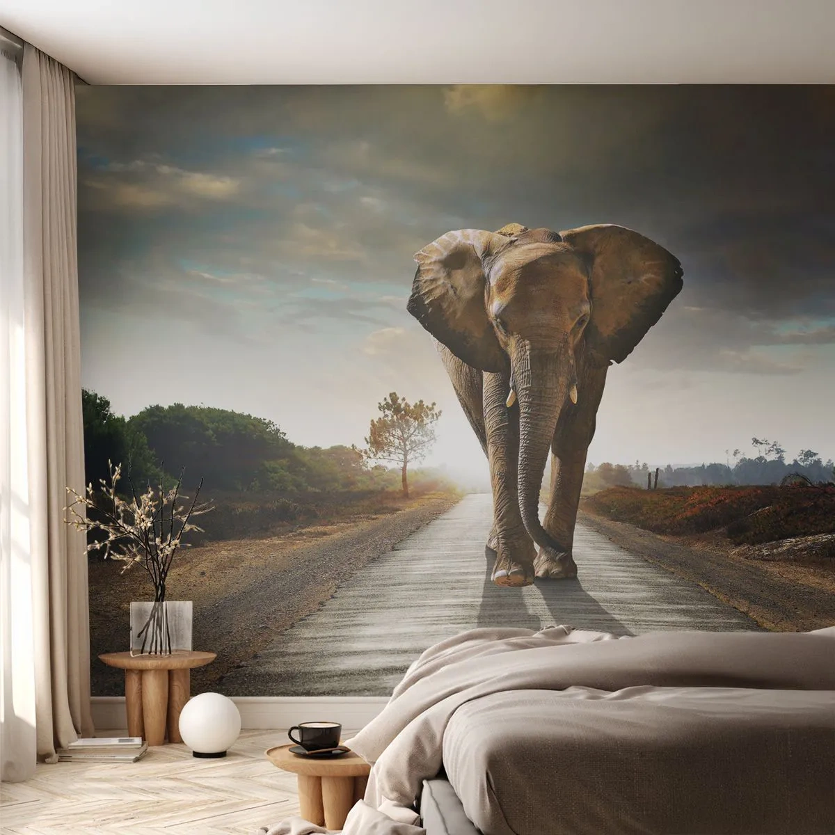 Fotobehang Standard Eco - En helemaal niet in een porseleinen pakhuis - Olifant, Landschap, Natuur - 150x105 cm