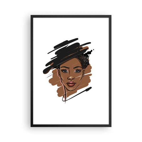 Poster in een zwarte lijst - Gestileerd portret van een vrouw in tinten bruin en zwart - 50x70cm - Zoet als chocolade - Moderne wanddecoratie voor woonkamer en slaapkamer ARTTOR