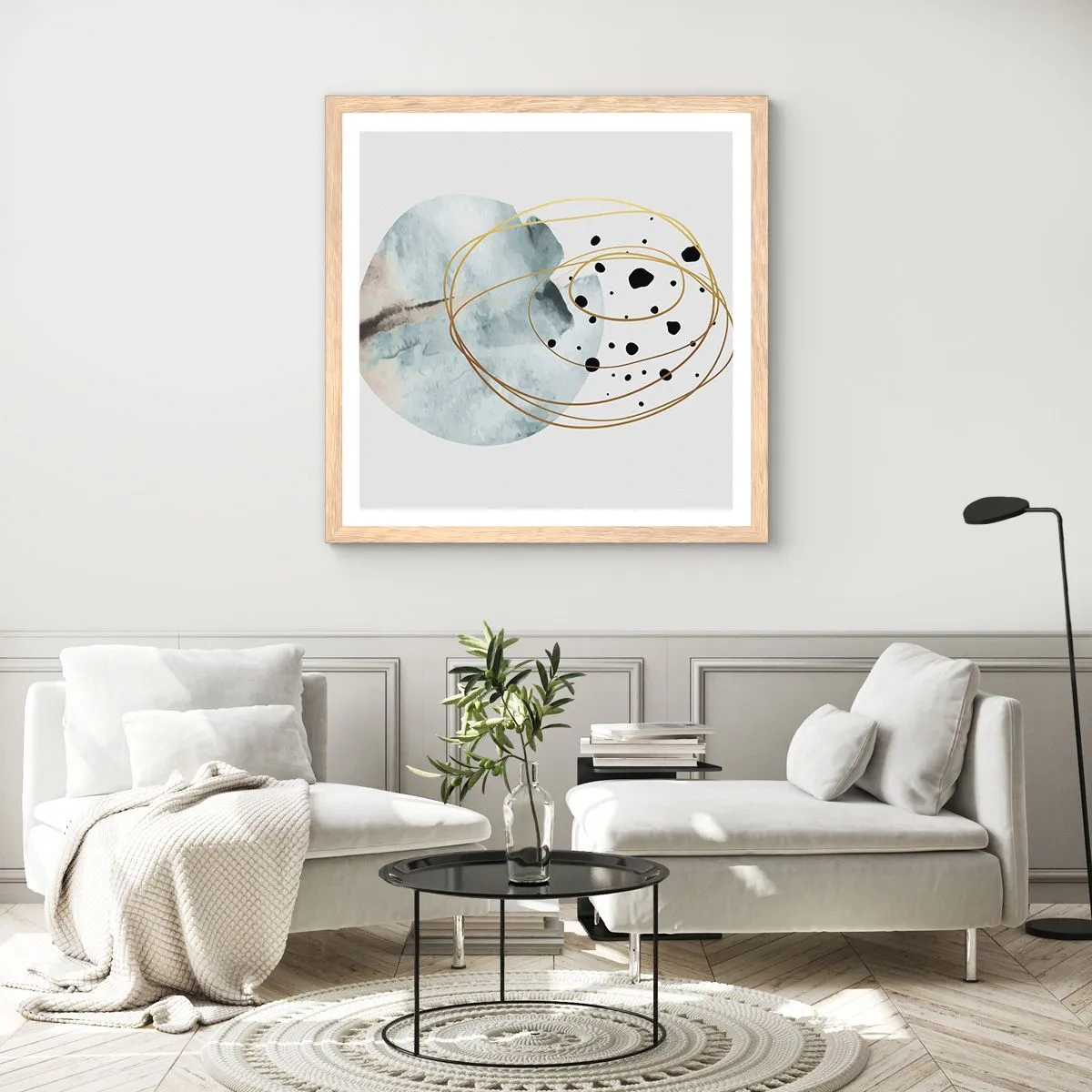 Een poster in een licht eiken lijst - Omarmd door de ruimte - 50x50 cm