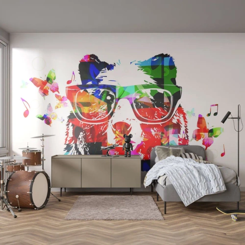 Fotobehang Premium Canvas - Dat vind ik leuk! - Abstractie, Beer, Bril - 500x350 cm
