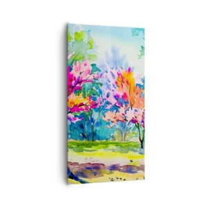 Schilderen op canvas - Regenboogtuin in het lentelicht - 65x120 cm