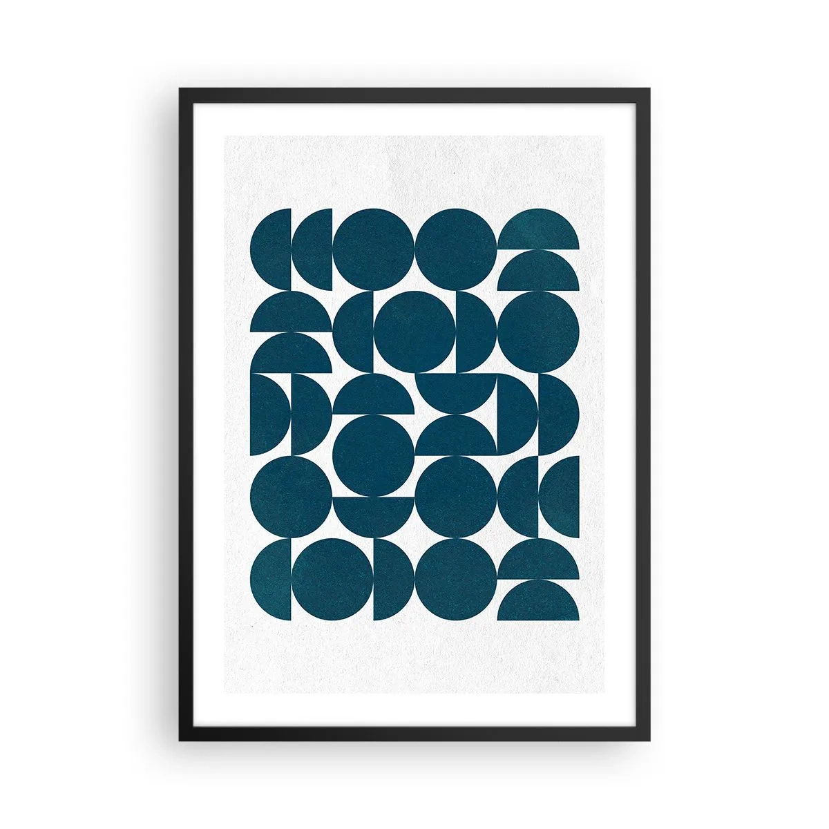 Poster in een zwarte lijst - Geometrische compositie met blauwe cirkels - 50x70cm - Cirkels en halfcirkels - Moderne wanddecoratie voor woonkamer en slaapkamer ARTTOR