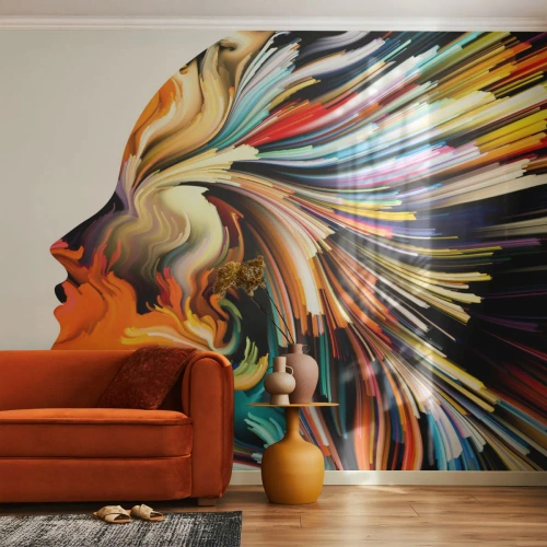 Zelfklevend Fotobehang Deluxe Sticker - Een explosie van verbeelding - Abstractie, Vrouw, Grafisch - 300x210 cm