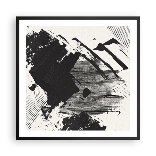 Poster in een zwarte lijst - Abstractie – expressie van zwart - 60x60 cm