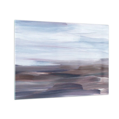 Schilderen op glas - Horizontale waterstrepen in tinten blauw en bruin in een abstracte stijl - 70x50cm - Elementen: water - Moderne wanddecoratie voor woonkamer en slaapkamer ARTTOR