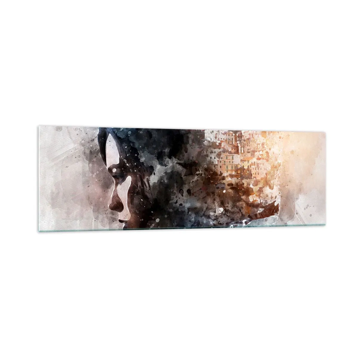 Schilderen op glas - Een verhaal over een meisje met een stad op de achtergrond - 160x50 cm