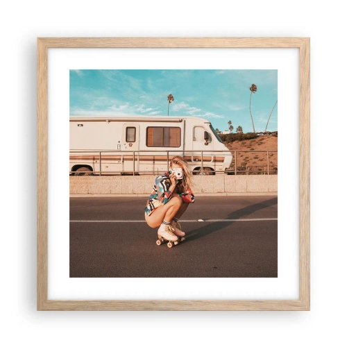 Een poster in een licht eiken lijst - Lach alsjeblieft! - 40x40 cm