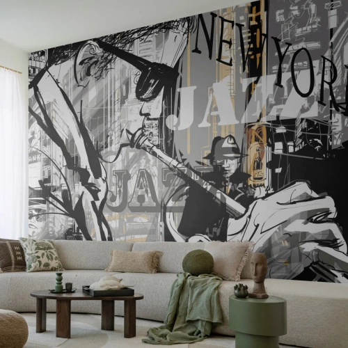 Fotobehang Premium Sand - Op het ritme van New York - New York, Muziek, Jazz - 200x140 cm