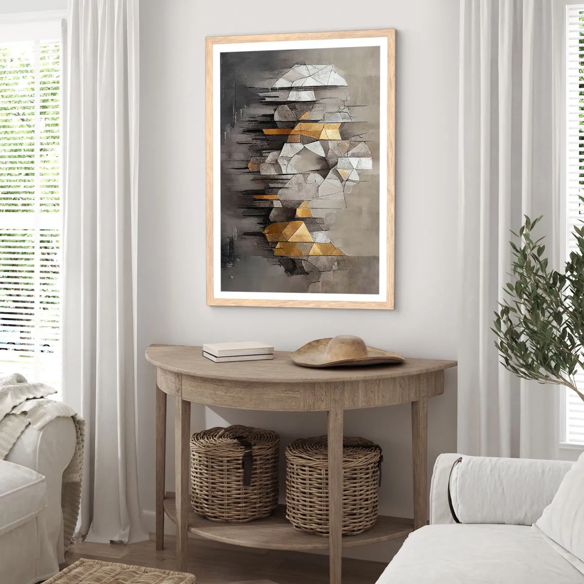 Een poster in een licht eiken lijst - Compositie van ijs en licht - 50x70 cm