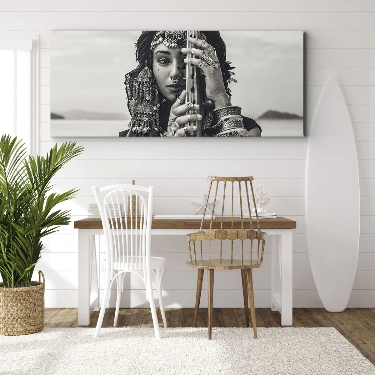 Schilderen op canvas - De muziek van het Oosten zelf - 90x30 cm