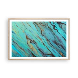 Een poster in een licht eiken lijst - Turquoise vloed - 91x61 cm
