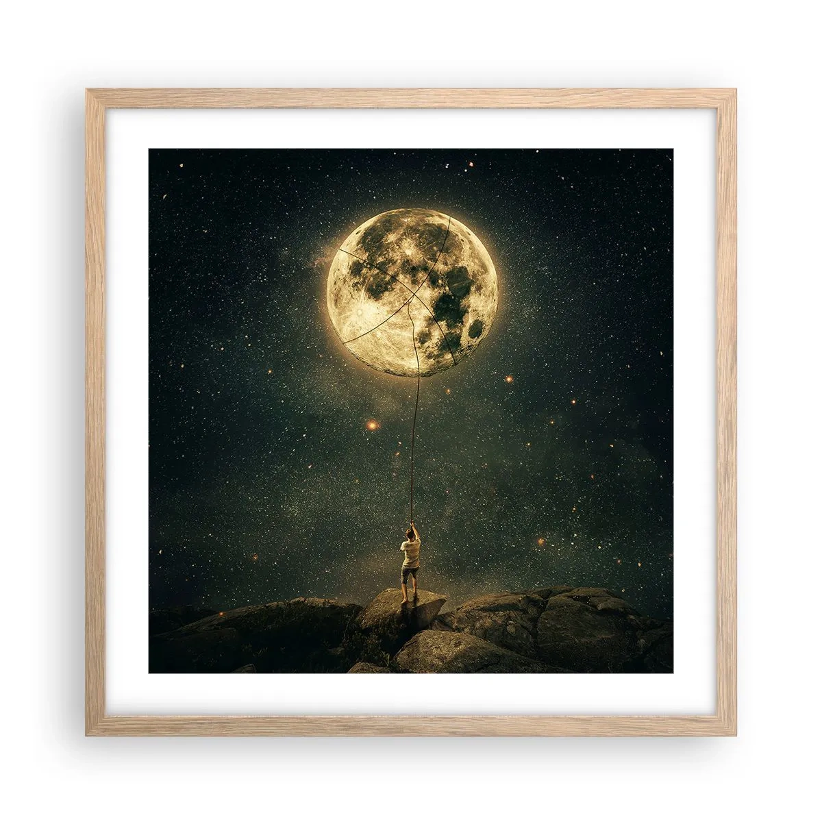 Een poster in een licht eiken lijst - Iemand die de maan heeft gestolen - 50x50 cm