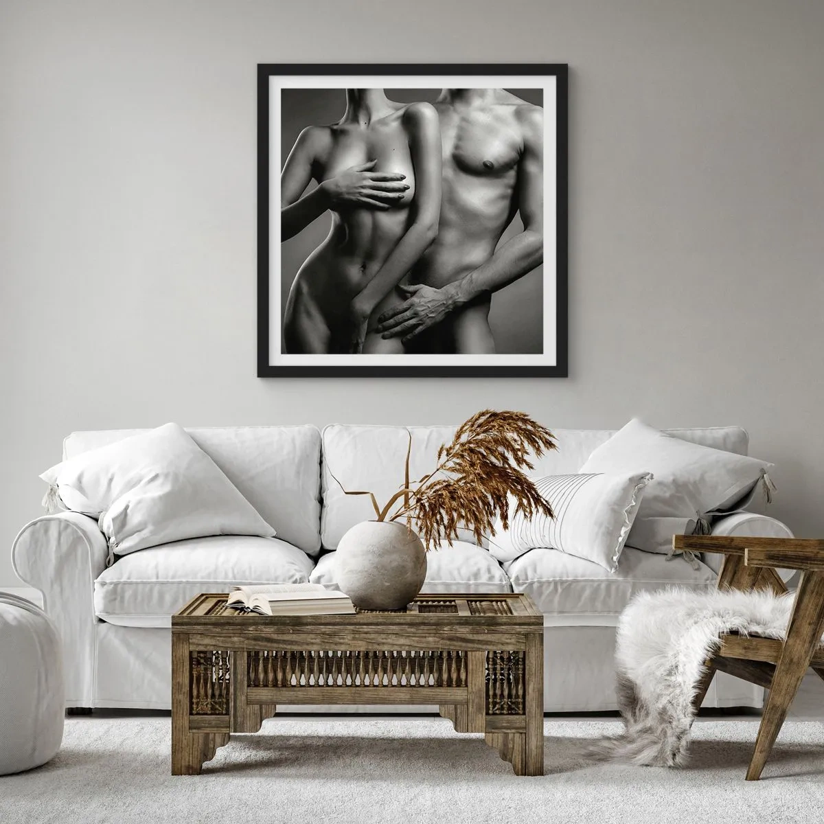 Poster in een zwarte lijst - Adam en Eva - 30x30 cm