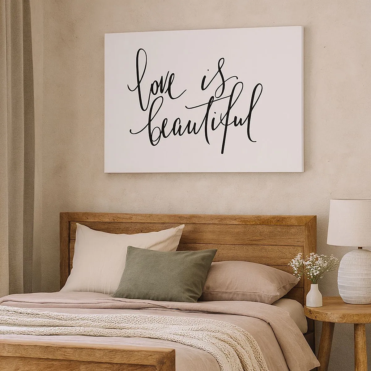 Schilderen op canvas - Zwarte inscriptie "liefde is mooi" op een witte achtergrond - 70x50cm - Lees en herhaal - Moderne wanddecoratie voor woonkamer en slaapkamer ARTTOR