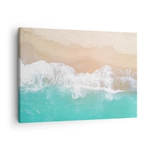 Schilderen op canvas - Een vogelperspectief van een strand met turquoise water en zachte golven - 70x50cm - Een strelende aanraking - Moderne wanddecoratie voor woonkamer en slaapkamer ARTTOR