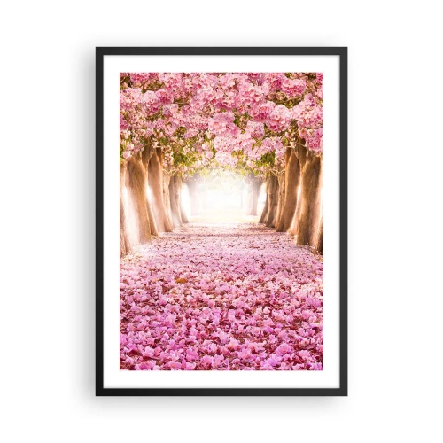 Poster in een zwarte lijst - Een laan met kersenbomen met een roze bloementapijt - 50x70cm - De weg naar het paradijs - Moderne wanddecoratie voor woonkamer en slaapkamer ARTTOR