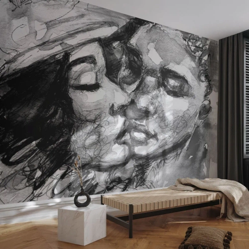 Fotobehang Premium Sand - Een teder moment - Kusjes, Liefde, Liefhebbers - 150x105 cm