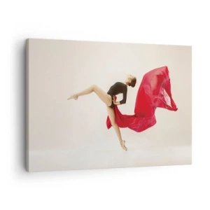 Schilderen op canvas - Een dynamische danseres in een zwart pak en rode stof in beweging. - 70x50cm - rood en zwart - Moderne wanddecoratie voor woonkamer en slaapkamer ARTTOR