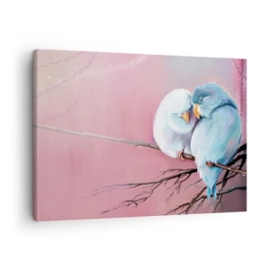 Schilderen op canvas - Twee verliefde vogels op een tak op een roze achtergrond - 70x50cm - Wat kan ik hier toevoegen? ... - Moderne wanddecoratie voor woonkamer en slaapkamer ARTTOR