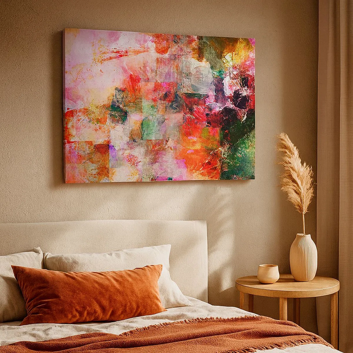 Schilderen op canvas - Een abstracte compositie met dominante roze en rode tinten. - 70x50cm - Een reis door de rozen - Moderne wanddecoratie voor woonkamer en slaapkamer ARTTOR