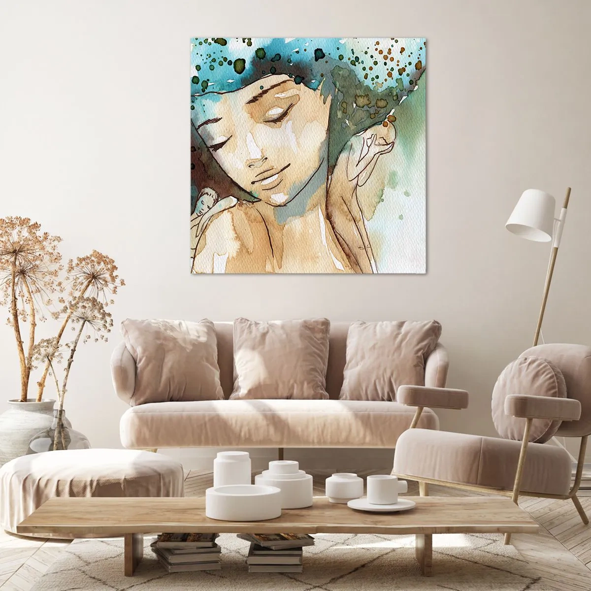 Schilderen op canvas - Dame in het blauw - 60x60 cm