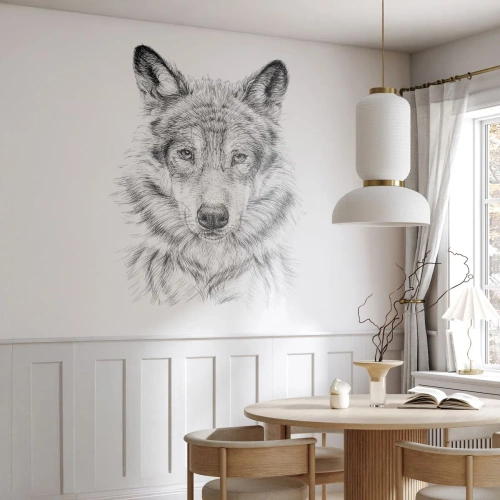 Fotobehang Premium Sand - Een geboren leider - Wolf, Schetsen, Scandinavisch - 100x70 cm