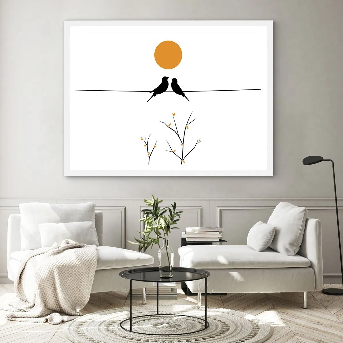Poster in een witte lijst - Nachtegalen avond - 40x30 cm