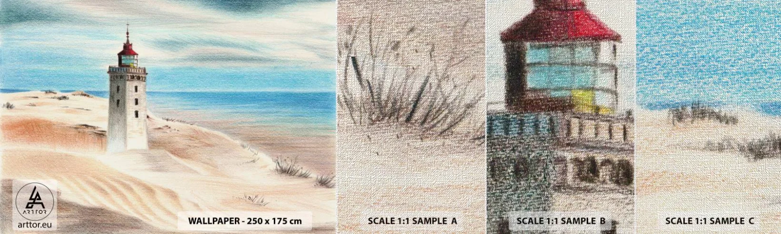 Fotobehang Monster Premium Canvas - Altijd staren naar de zee - Vuurtoren, Strand, Zee - 100x30 cm