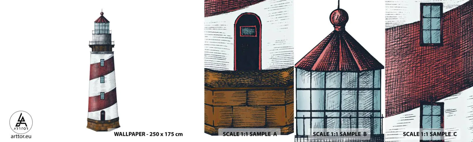 Fotobehang Monster Zelfklevend Deluxe Sticker - Altijd op zijn hoede - Vuurtoren, Nautisch, Kust - 100x30 cm