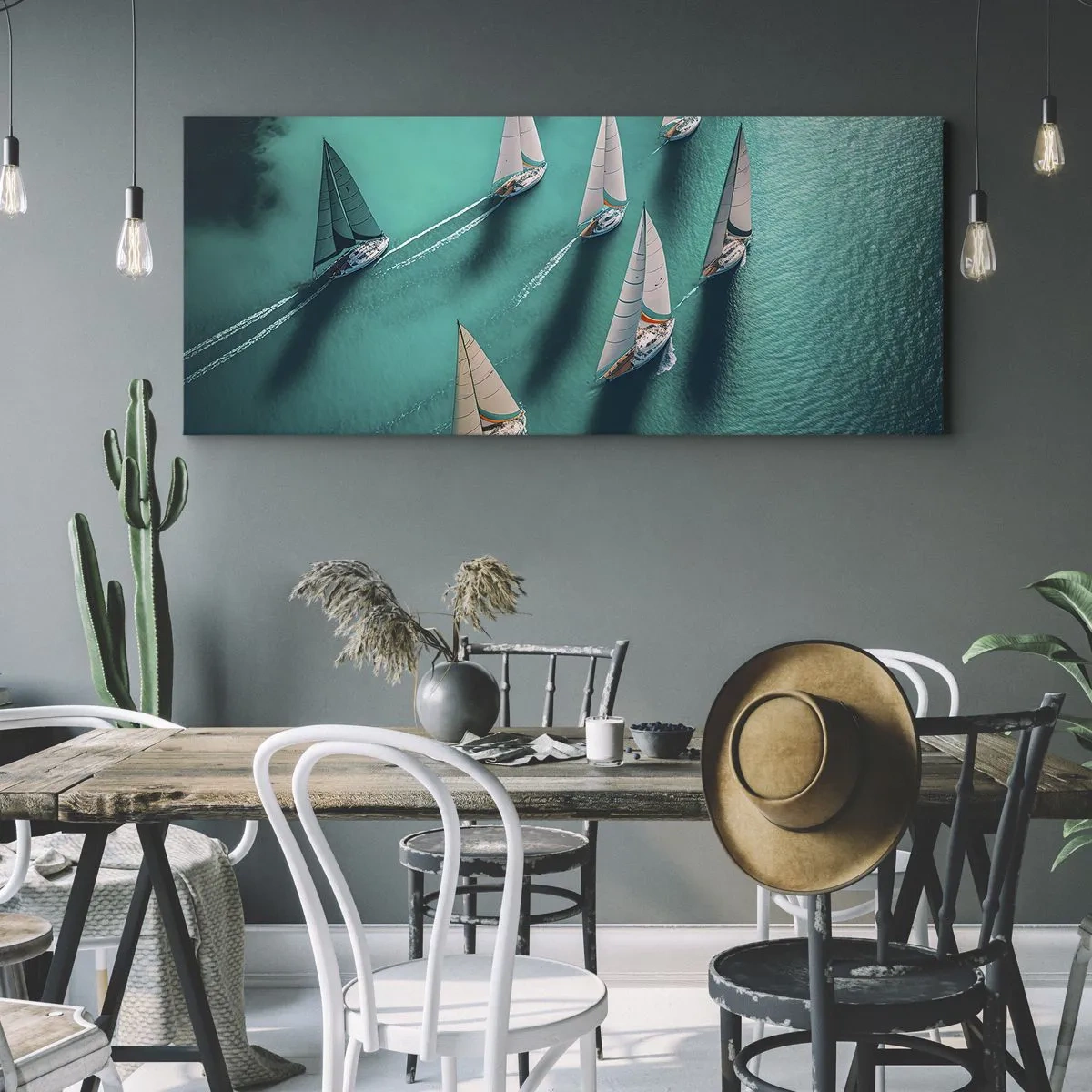 Schilderen op canvas - In een wedstrijd met de wind - 100x40 cm