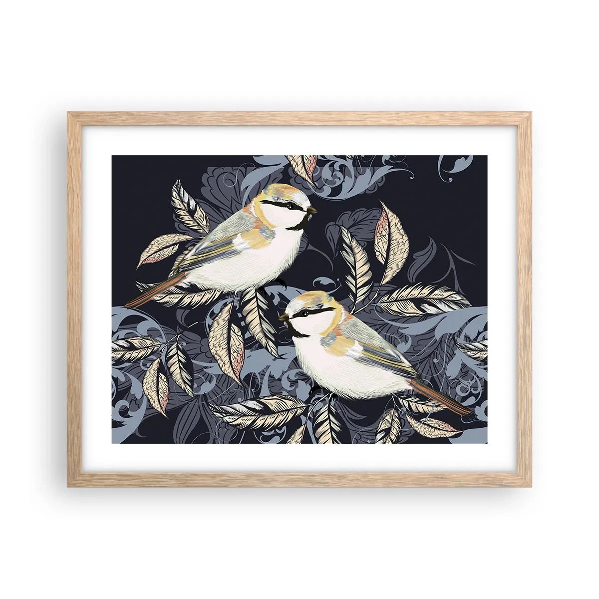 Een poster in een licht eiken lijst - Geel-blauwe triller - 50x40 cm