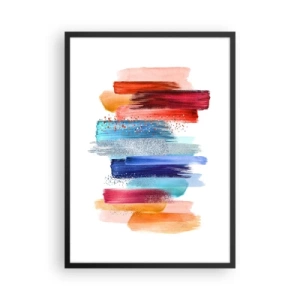 Poster in een zwarte lijst - Kleurrijke abstracte penseelstreken op een witte achtergrond - 50x70cm - Omhoog en omlaag - Moderne wanddecoratie voor woonkamer en slaapkamer ARTTOR