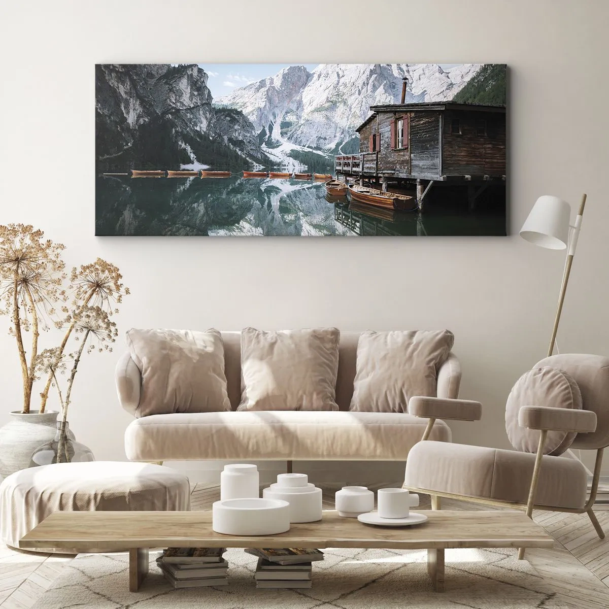 Schilderen op canvas - Een kristalheldere bergochtend - 140x50 cm
