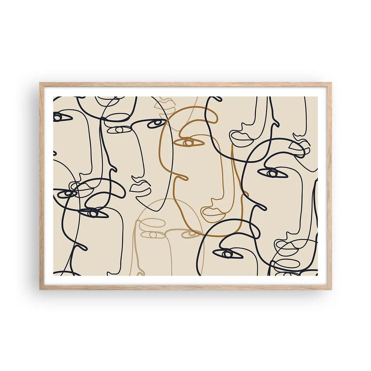 Een poster in een licht eiken lijst - Het portret is vermenigvuldigd - 100x70 cm