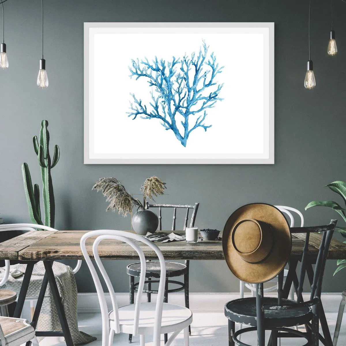 Poster in een witte lijst - Nautische filigraan - 100x70 cm