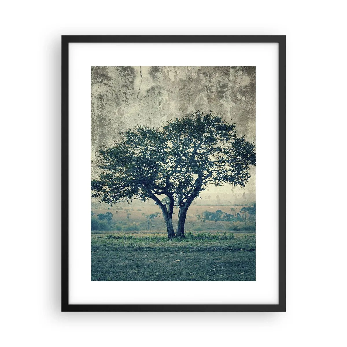 Poster in een zwarte lijst - Een appelboom op een blauw veld? - 40x50 cm