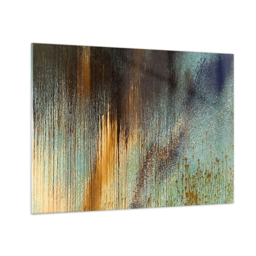 Schilderen op glas - Abstracte lijnen en vlekken in goud, blauw en zwart - 70x50cm - Een niet toevallig kleurrijke compositie - Moderne wanddecoratie voor woonkamer en slaapkamer ARTTOR