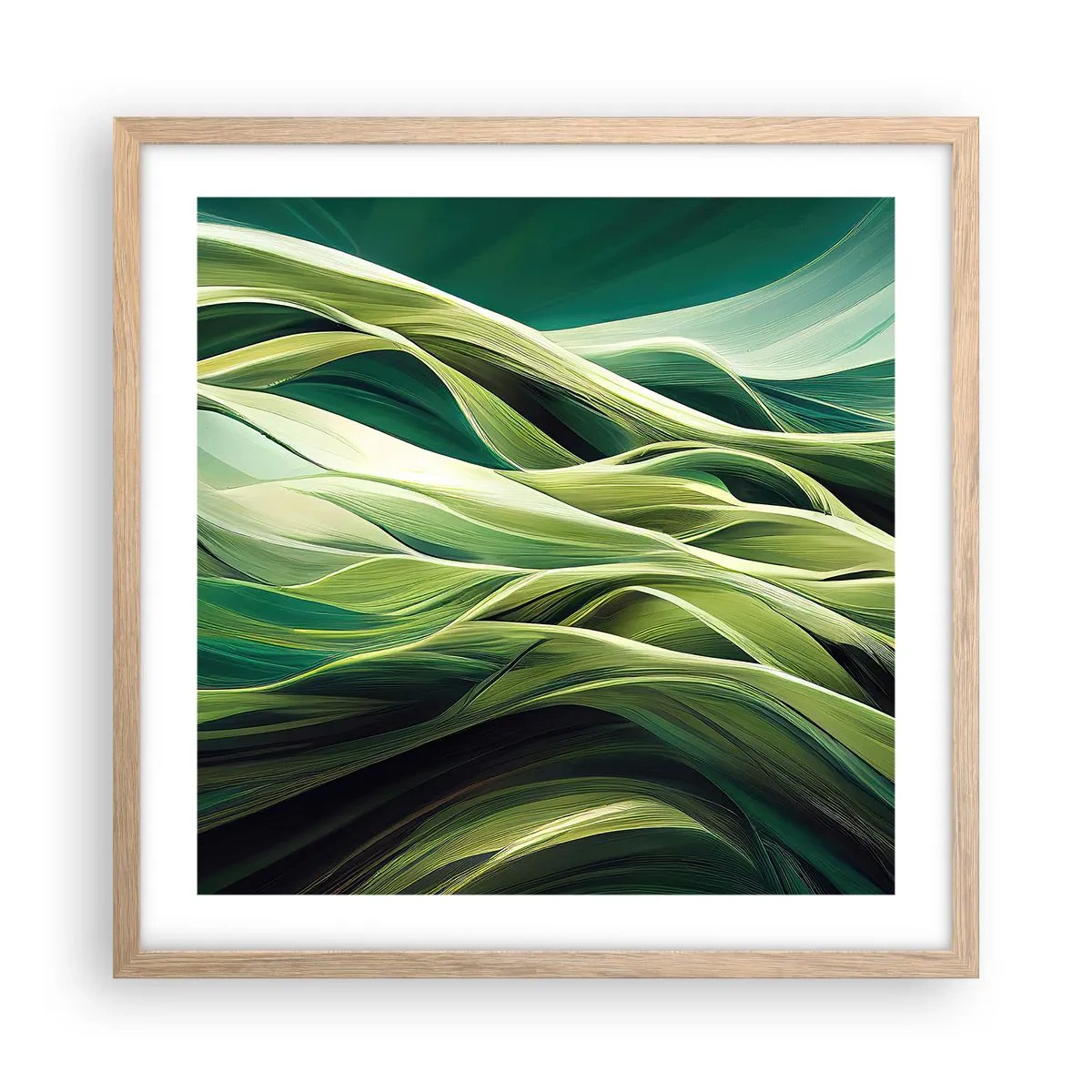 Een poster in een licht eiken lijst - Abstract groen spel - 50x50 cm