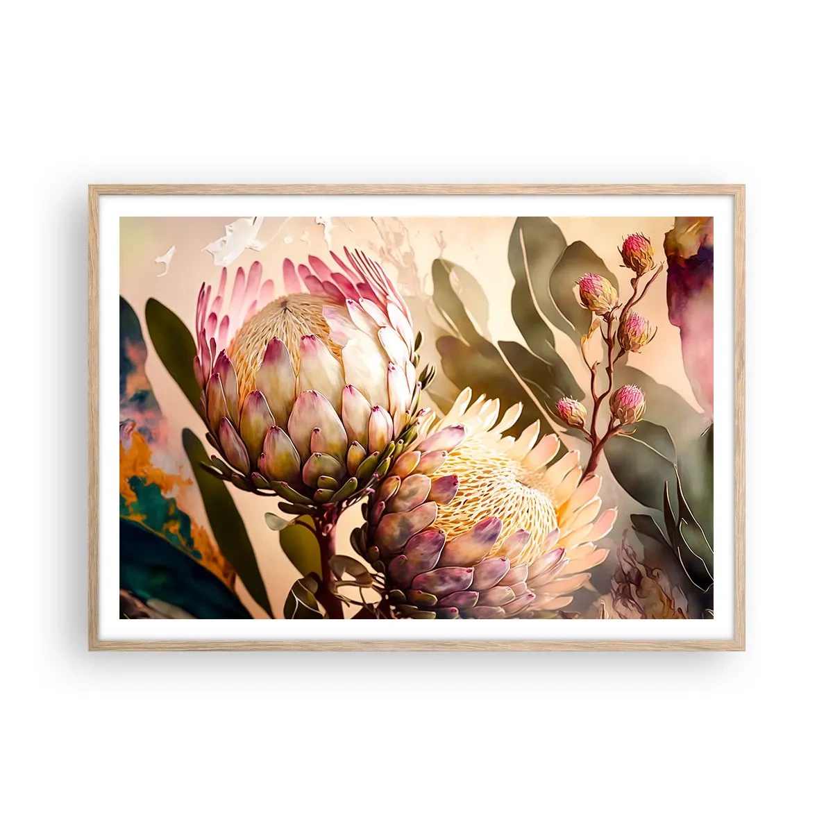 Een poster in een licht eiken lijst - Teeder omarmd - 100x70 cm