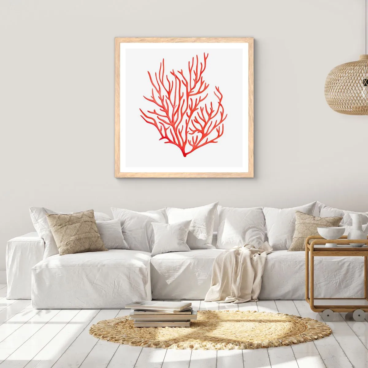 Een poster in een licht eiken lijst - Koraal filigraan - 50x50 cm
