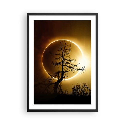 Poster in een zwarte lijst - Een fenomenale zonsondergang met een boom op de voorgrond - 50x70cm - Totale zonsverduistering - Moderne wanddecoratie voor woonkamer en slaapkamer ARTTOR