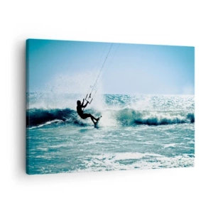 Schilderen op canvas - Kitesurfer rijdt op een golf in de volle zon - 70x50cm - Laat je meeslepen - Moderne wanddecoratie voor woonkamer en slaapkamer ARTTOR