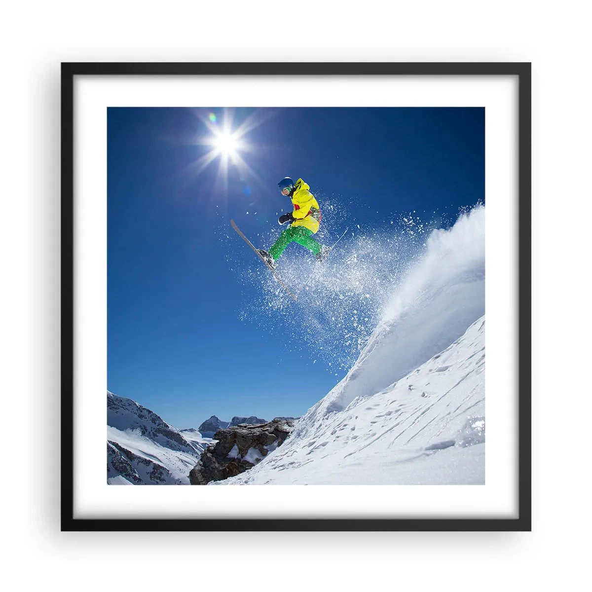 Poster in een zwarte lijst - Dansend met de bergen - 50x50 cm