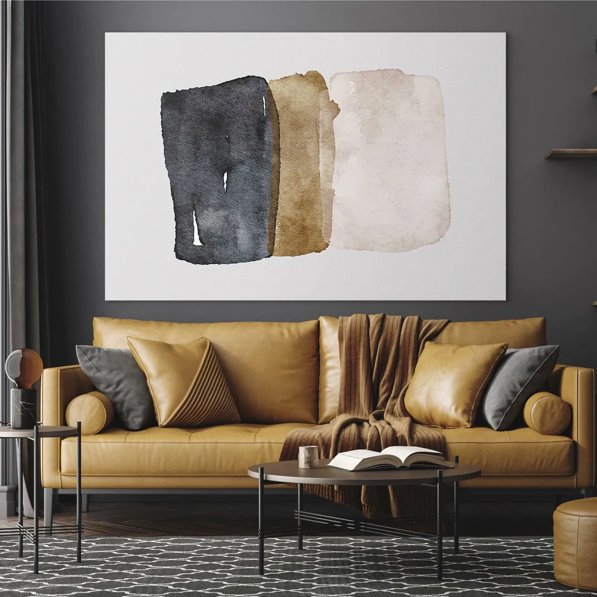 Schilderen op glas - Abstracte vlekken in tinten zwart, bruin en beige - 70x50cm - De samenstelling van de kleuren van de aarde - Moderne wanddecoratie voor woonkamer en slaapkamer ARTTOR