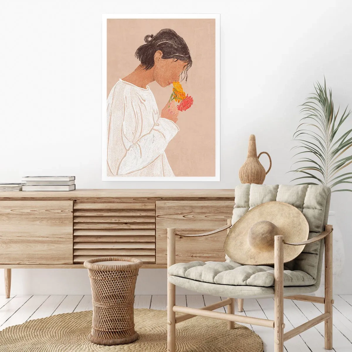 Poster - Meisje en bloemen - 70x100 cm
