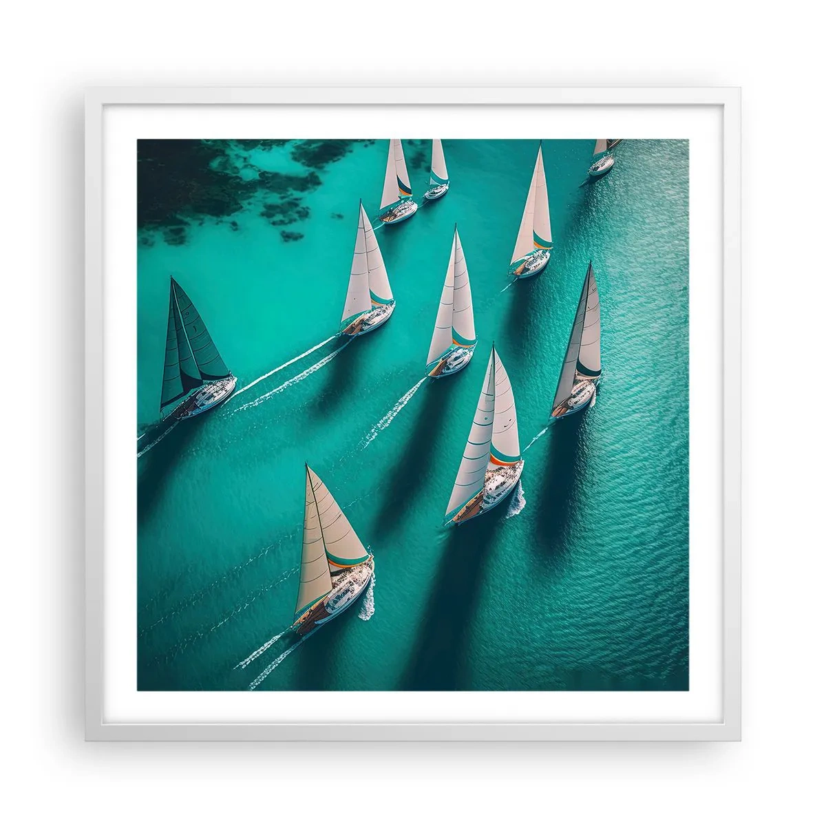 Poster in een witte lijst - In een wedstrijd met de wind - 60x60 cm