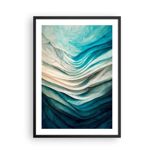 Poster in een zwarte lijst - Abstracte compositie van golven in tinten blauw en beige - 50x70cm - Blauwe onverzadigbaarheid - Moderne wanddecoratie voor woonkamer en slaapkamer ARTTOR