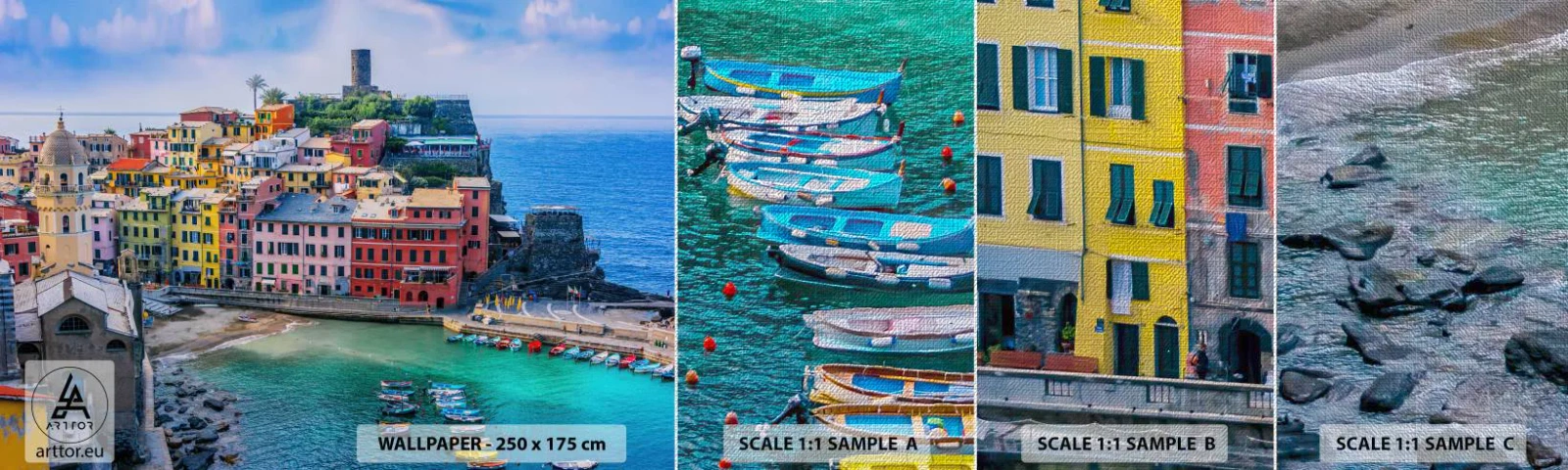 Fotobehang Monster Premium Canvas - Mediterrane magische stad - Ligurië, Stad, Italië - 100x30 cm