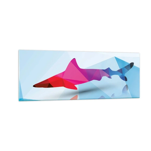 Schilderen op glas - Een haai in een kristallen ruimte - 140x50 cm